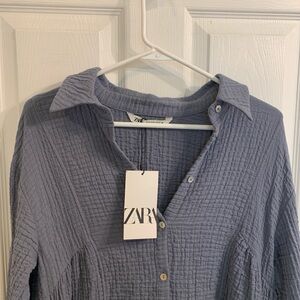 Zara Blue Gauzy button up dress
